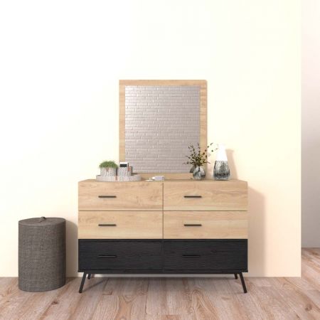 Two Color Paper Laminate 80cm Height Mirror Six Drawers Chest